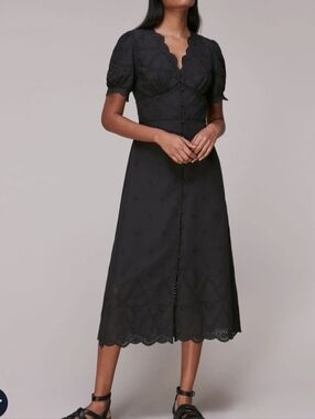 WHISTLES Black Carolyn Broderie Dress, 12